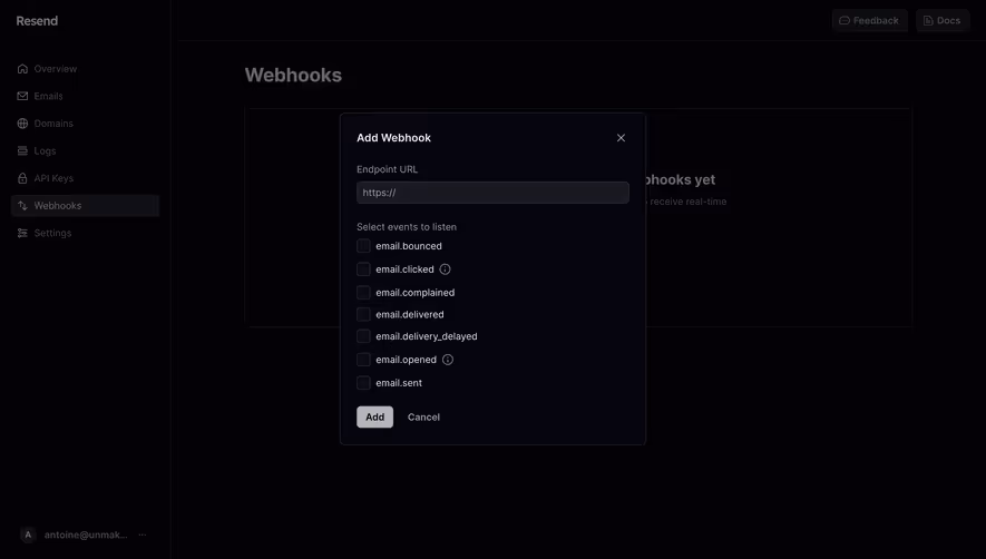 Resend Create A Webhook