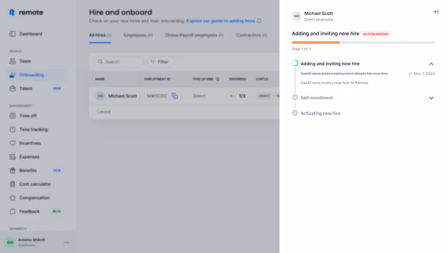 Remote Hire Onboarding Progress