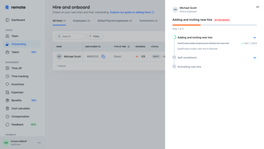 Remote Hire Onboarding Progress
