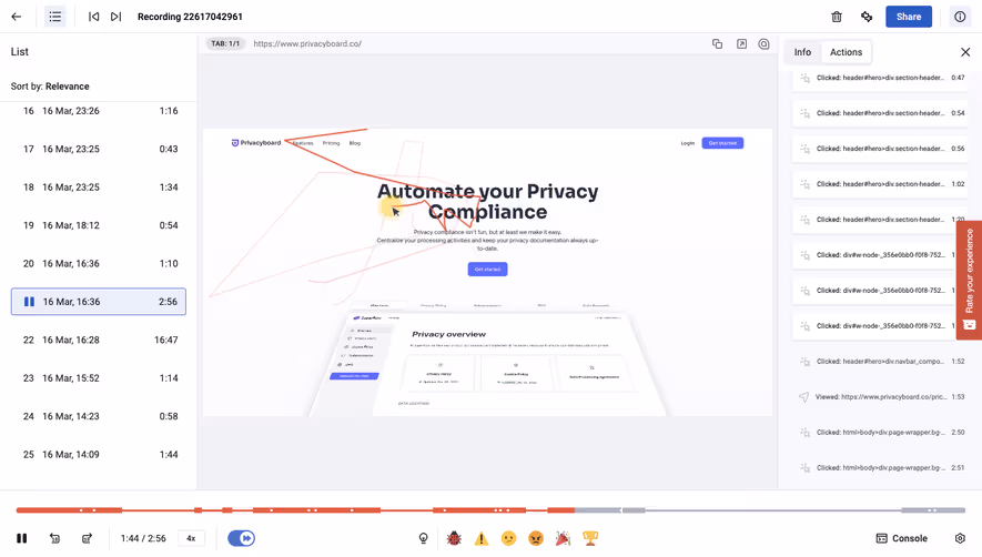 Hotjar Recording Player