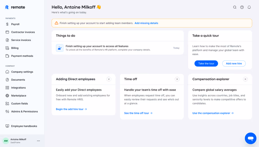 Remote Welcome Dashboard