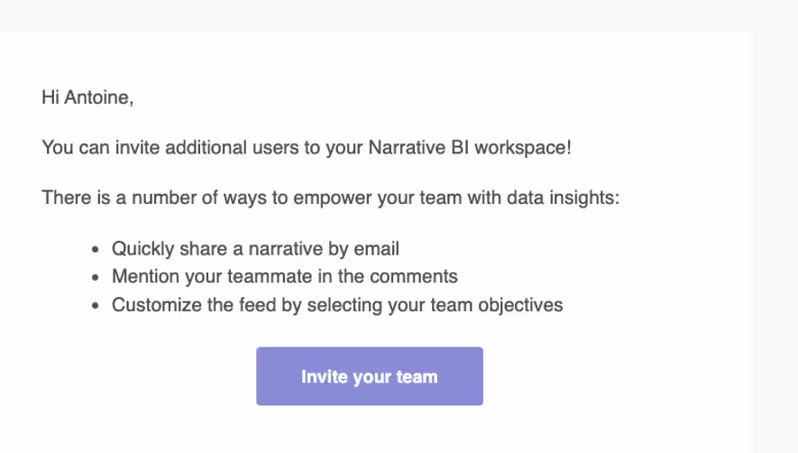 Narrative BI Invite Your Team Emails