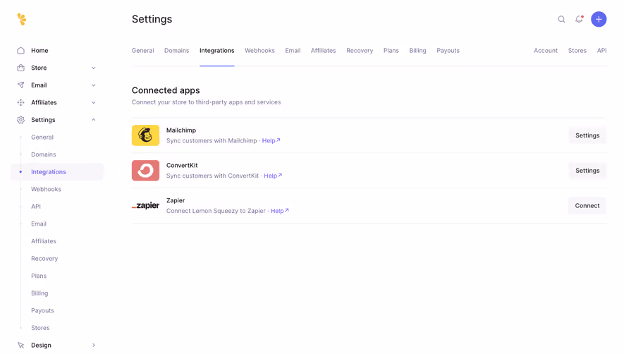 Lemon Squeezy Integrations Settings