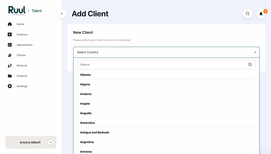 Ruul Select Client Country