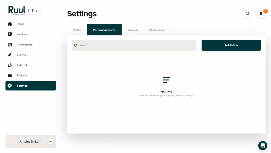 Ruul Add Banking Information