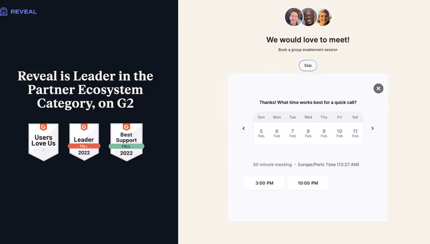Reveal Book an onboarding call