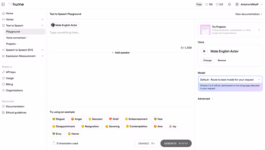 Hume AI Text to Speech Playground