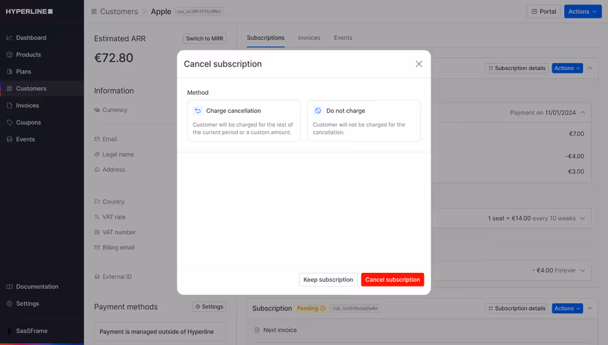 Hyperline Cancel Subscription Confirmation