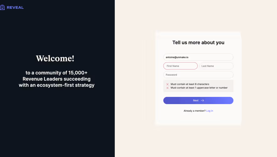 Reveal Create account details