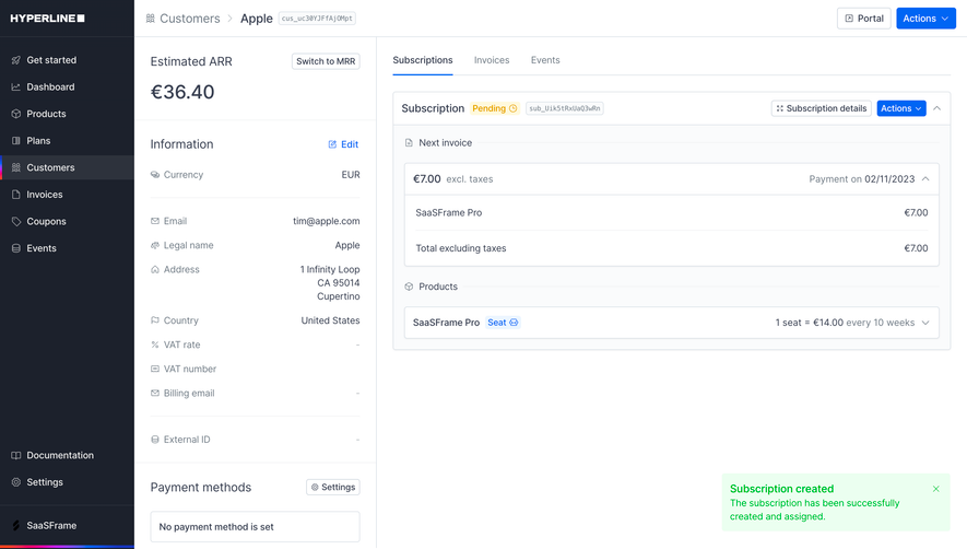 Hyperline Customer Details
