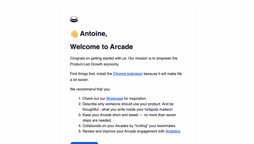 Arcade Welcome Email