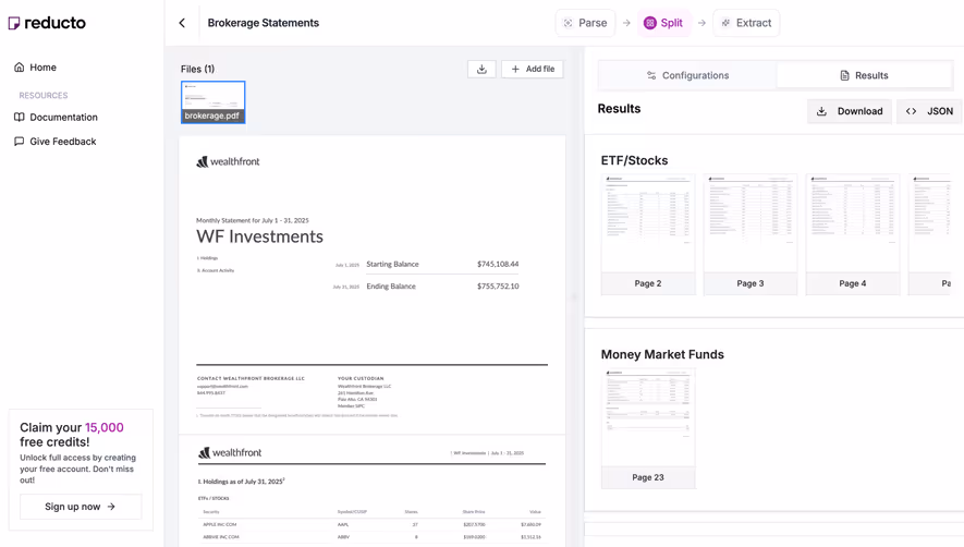 Reducto Split Document