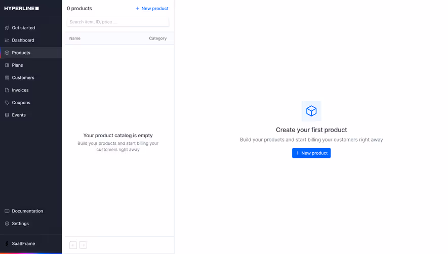 Hyperline Empty Product Table