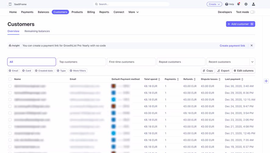 Stripe Customers Dashboard