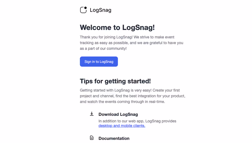 Logsnag Welcome Email