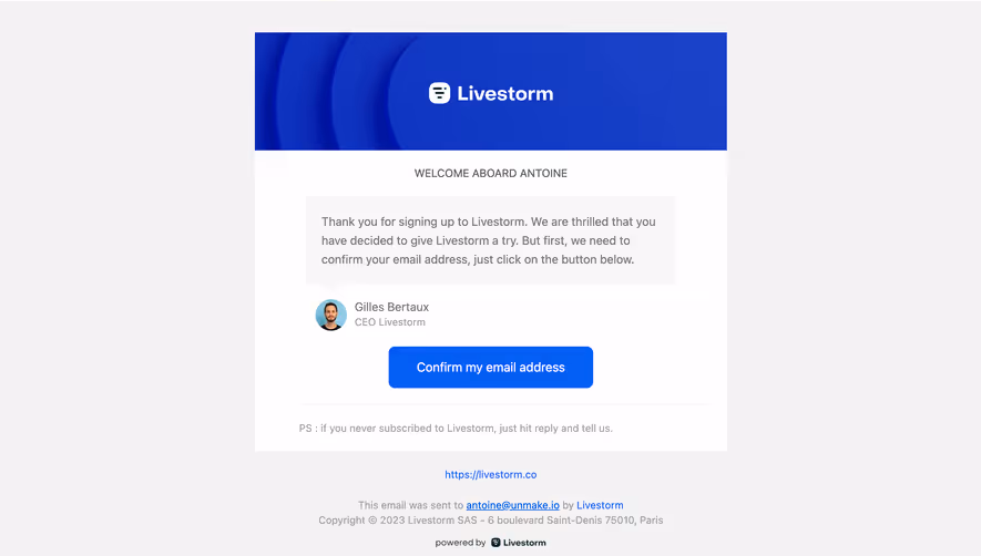 Livestorm Verification Email