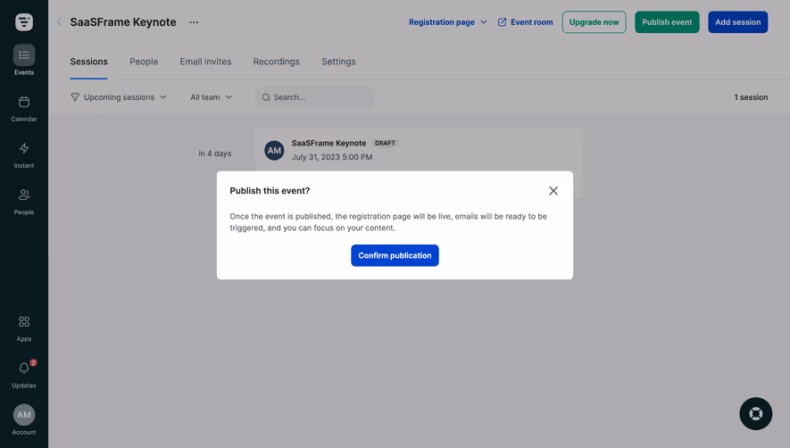 Livestorm Publish Event Confirmation