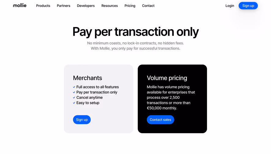 Mollie Payments Pricing Page