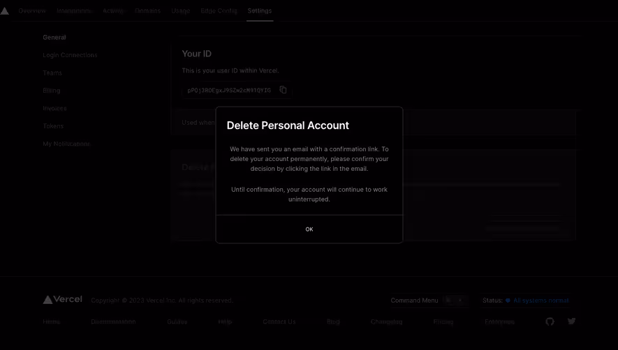 Vercel Delete Account