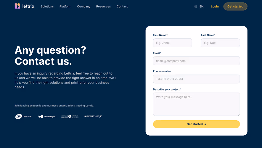 Lettria Contact Page