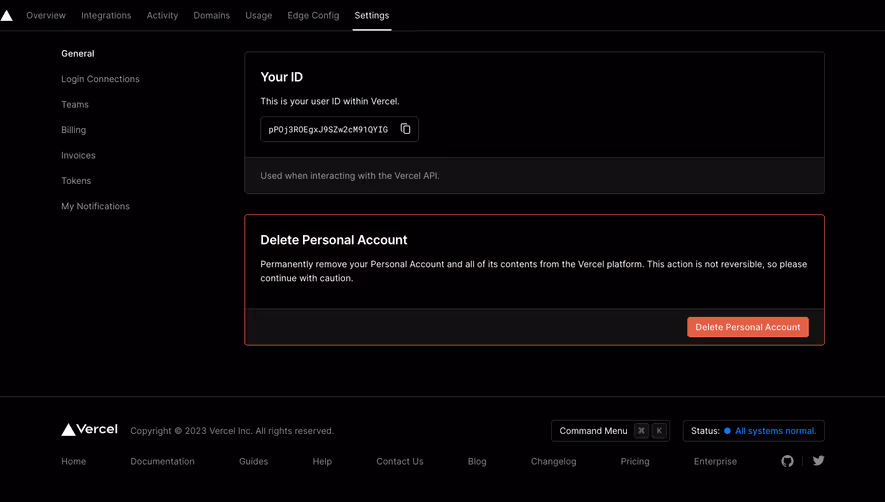 Vercel Delete Account