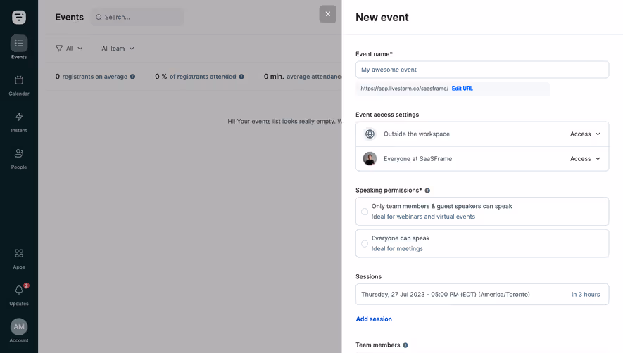 Livestorm Create New Event