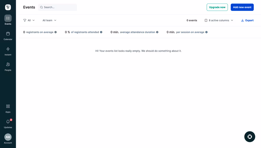 Livestorm Empty Event Dashboard