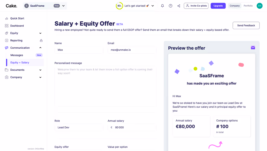 Cake Equity Salary + Equity Offer