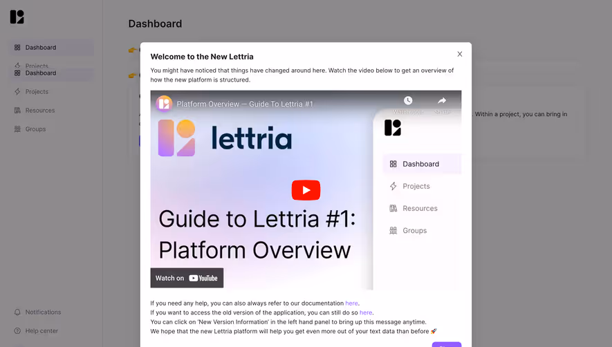 Lettria Welcome Screen