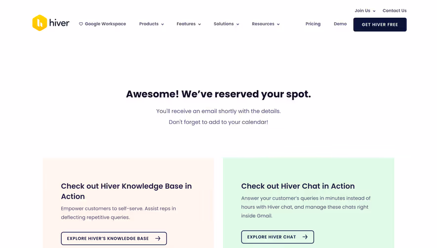 Hiver Thank You Page