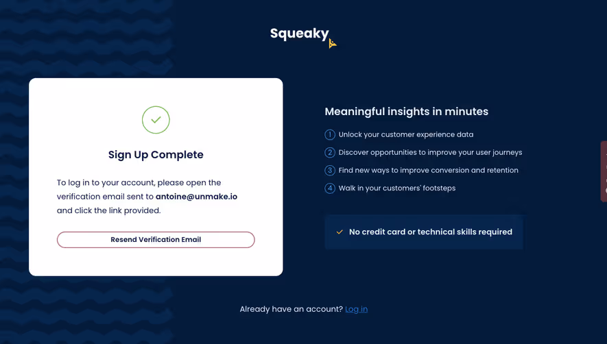 Squeaky Verify email address