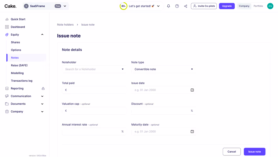 Cake Equity Create A Note