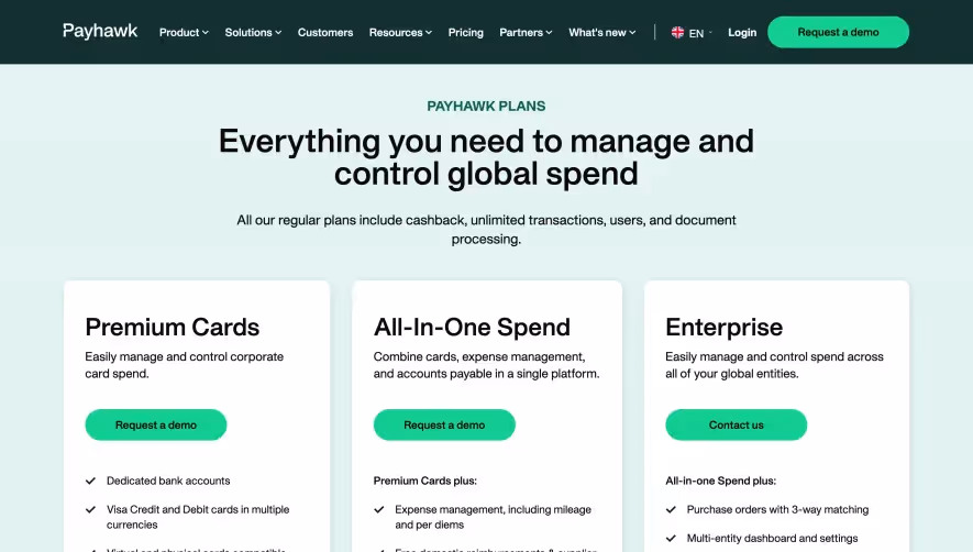 Payhawk Pricing Page