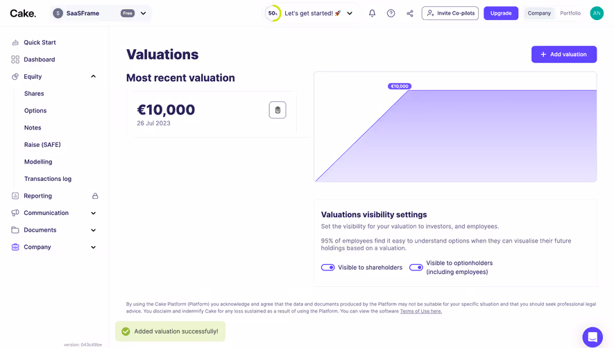 Cake Equity Valuation Dashboard