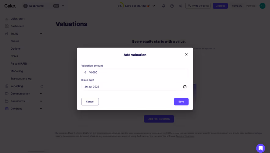 Cake Equity Add A Valuation