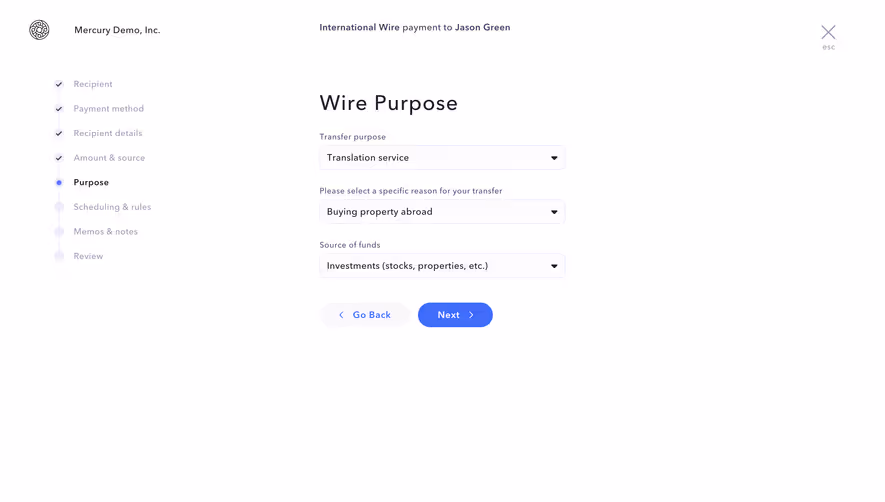 Mercury Transfer Purpose