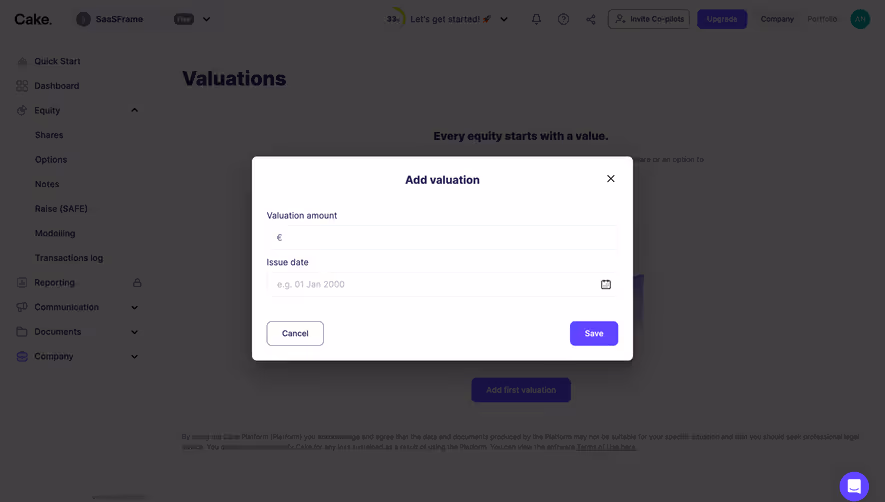 Cake Equity Add A Valuation