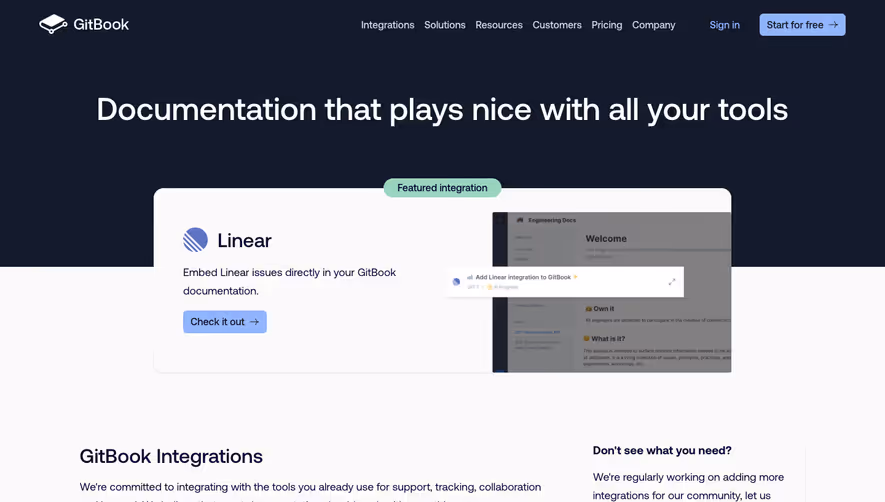 GitBook Integrations Page