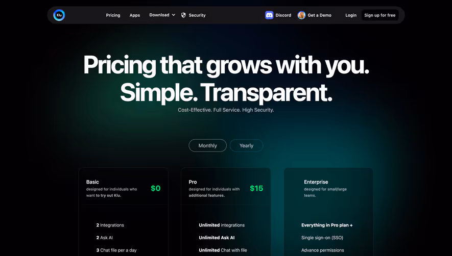 Klu Pricing Page