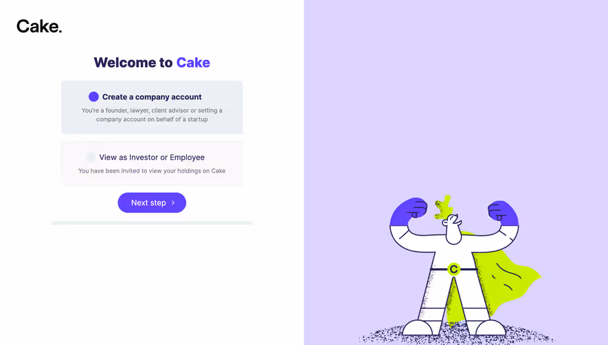 Cake Equity Account Setup