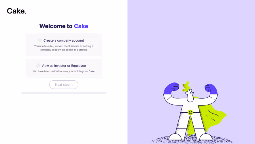 Cake Equity Account Setup