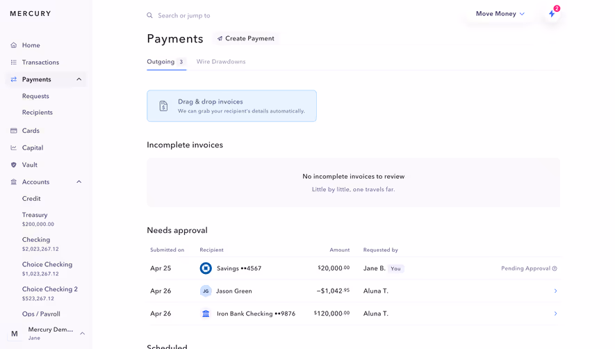 Mercury Payments Dashboard