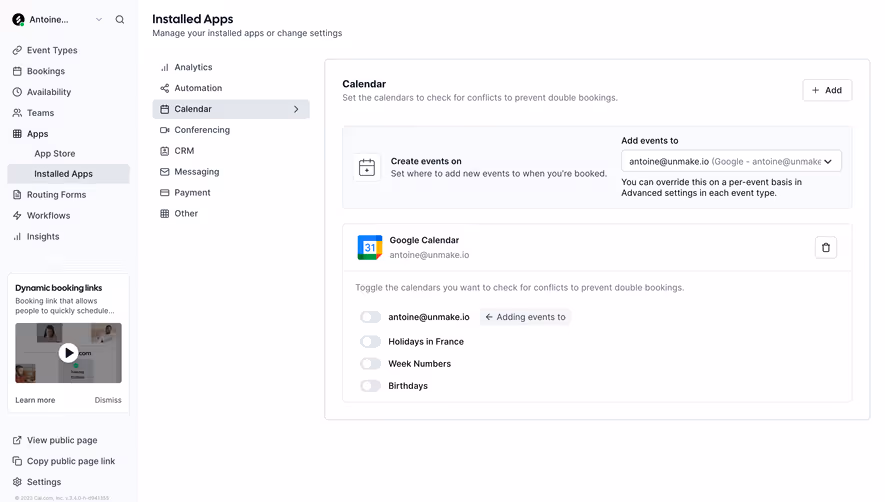 Cal.com Connected Calendar