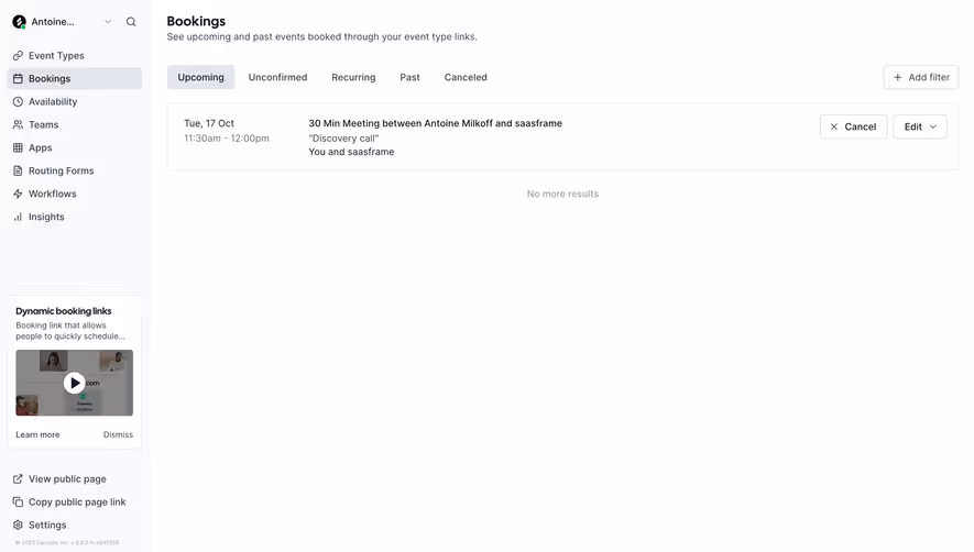 Cal.com Bookings Dashboard