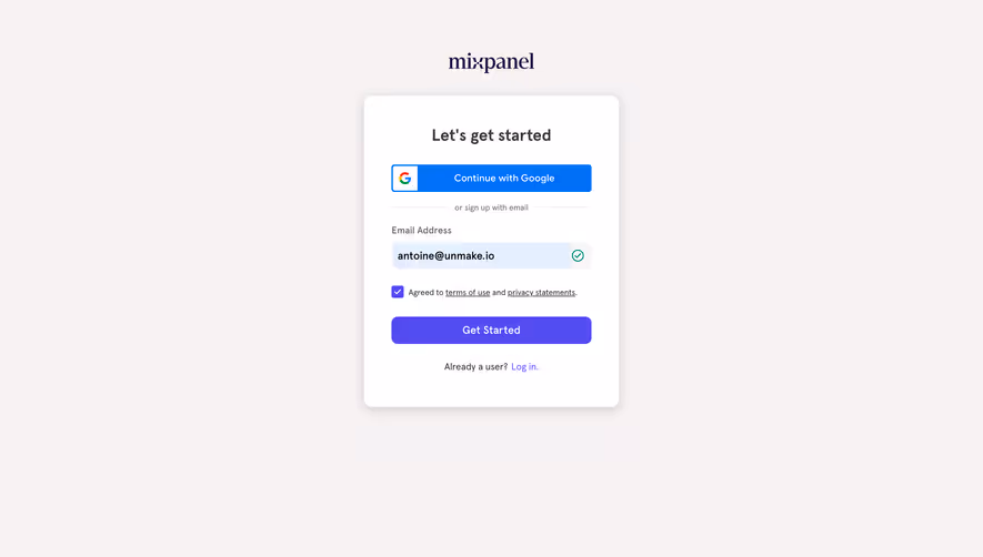 Mixpanel Sign Up Flow