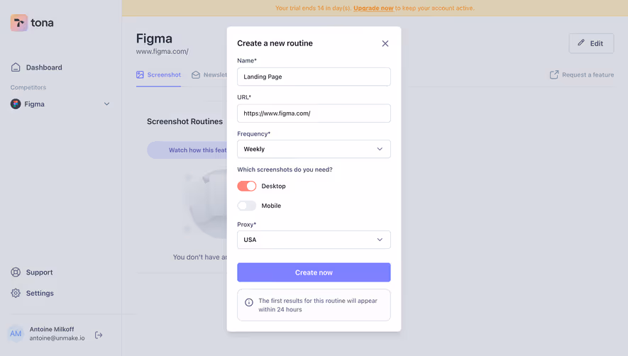 Tona Create Screenshot Routine