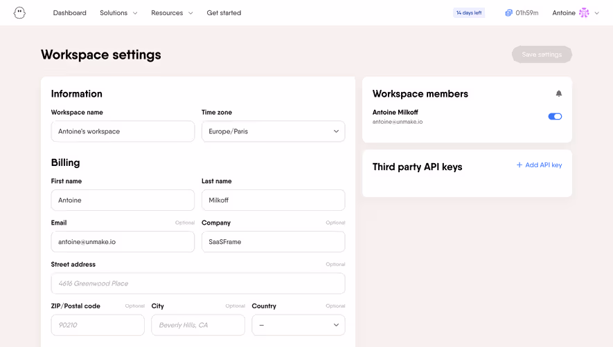 Phantombuster Workspace Settings