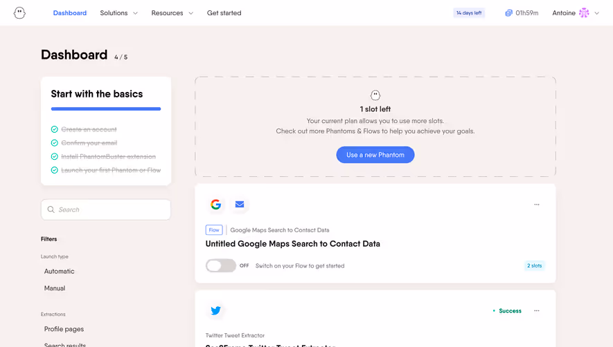 Phantombuster Dashboard
