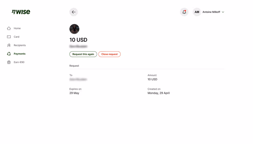 Wise Payment Request Confirmation