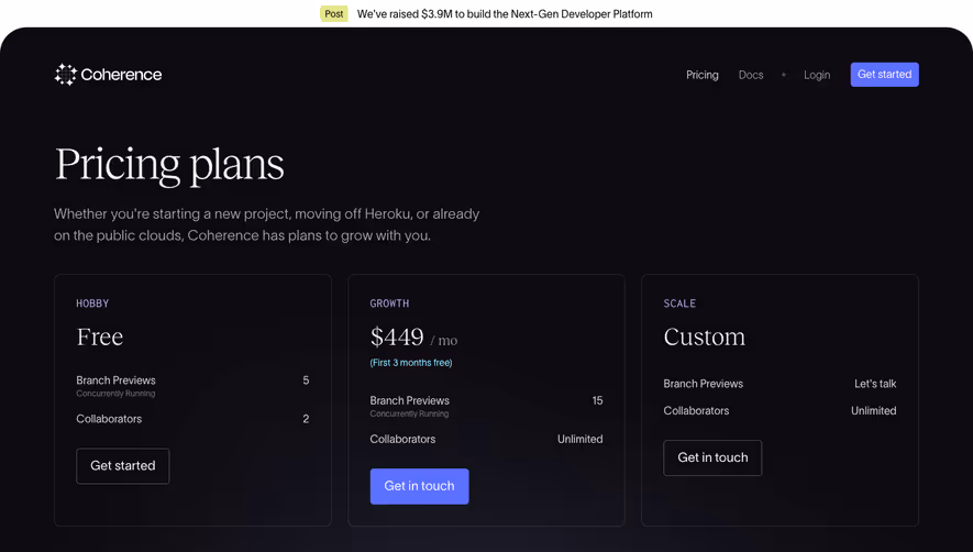 Coherence Pricing Page